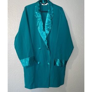 Vintage Victorias Secret Satin Blazer Womens S Green Oversized Double Breasted